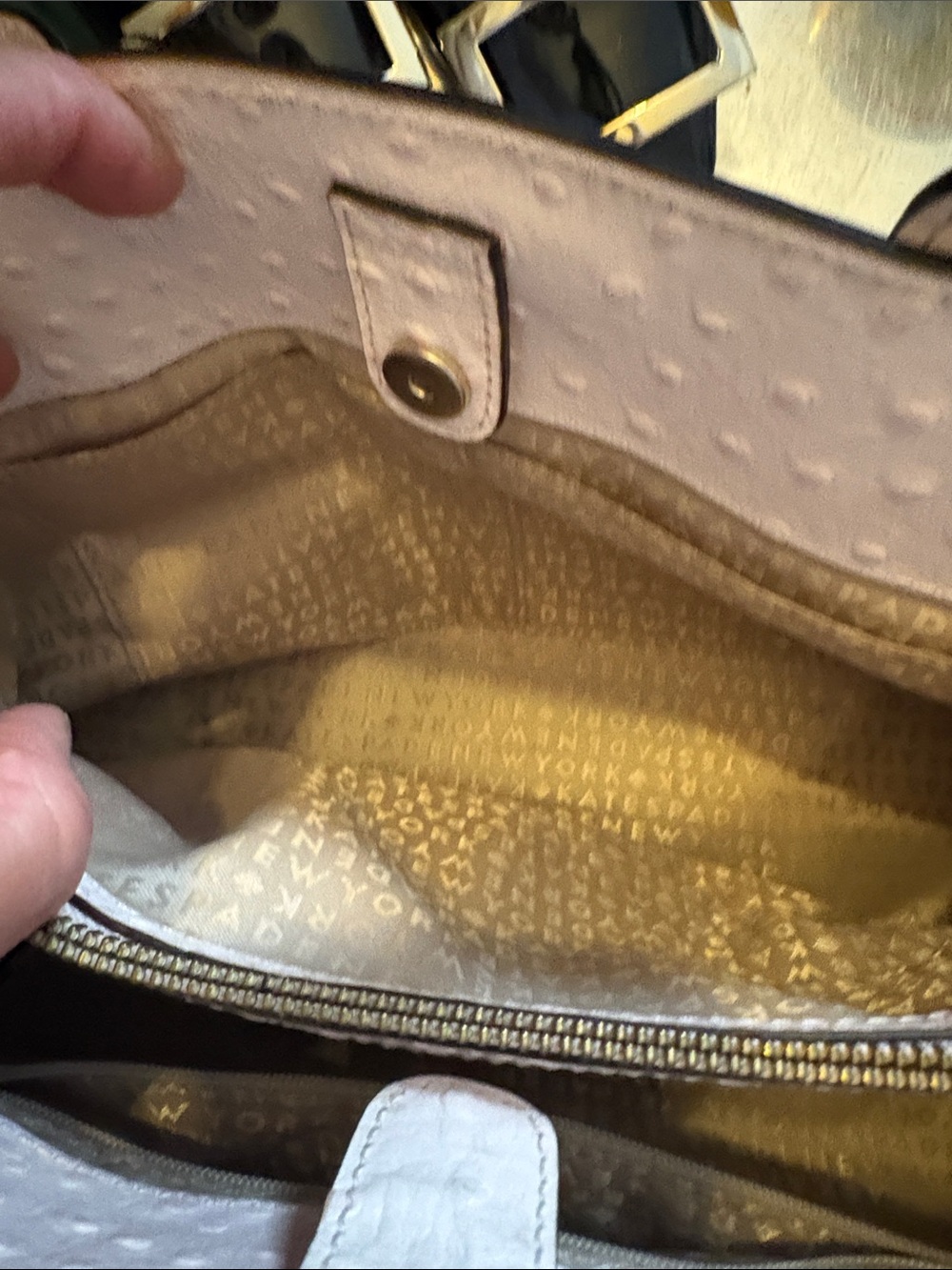 Blush Pink Ostrich-Texture Bow Satchel Handbag - Picture 8 of 10